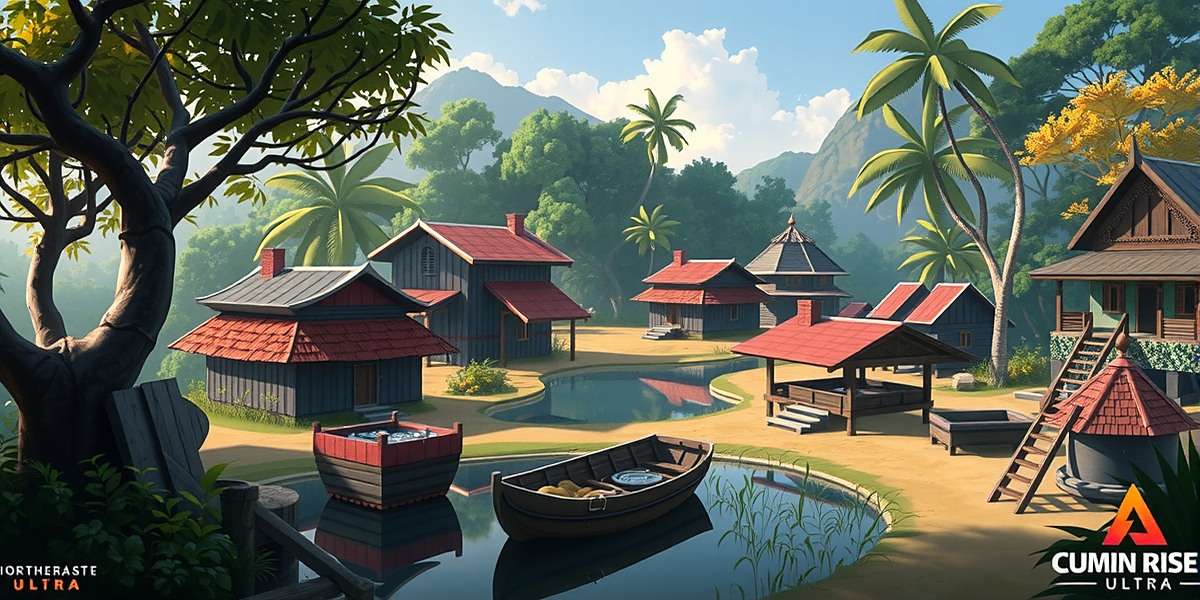 Cumin Rise Ultra Northeast Expansion Concept art for upcoming Northeast India region in Cumin Rise Ultra showing traditional Naga and Assamese village designs